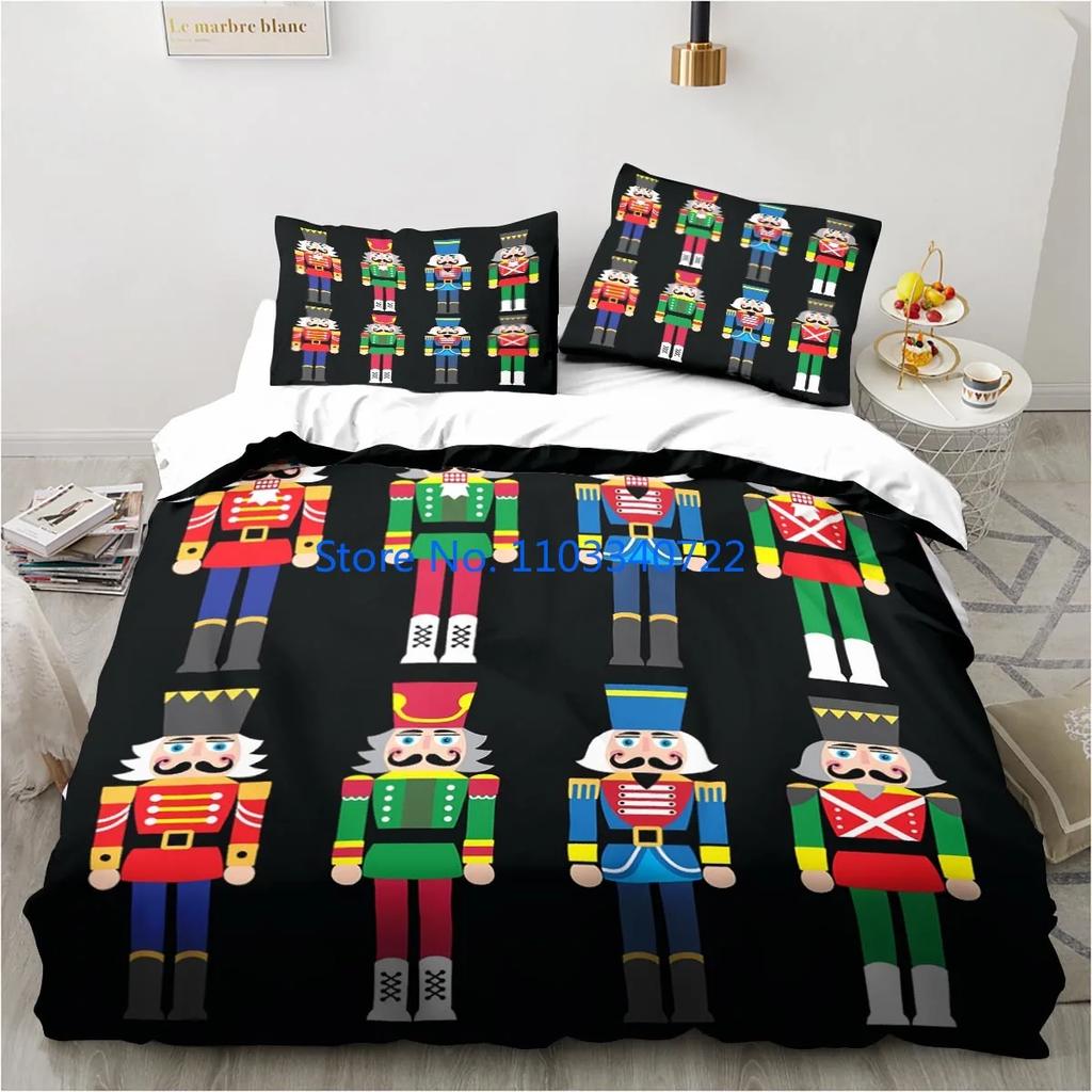 Nussknacker Weihnachtsbaum Stern Bettwäsche Set Bettbezug Set 3D Druck Bettdeckenbezug Bettwäsche für Junge Mädchen Bettwäschesets Dekor