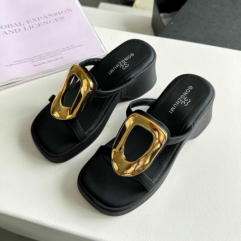 Summer Women's Slippers 2025 New Fashion Casual High-heeled Slippers Platform Luxury Wedge Heel High Slippers Sandalias De Mujer