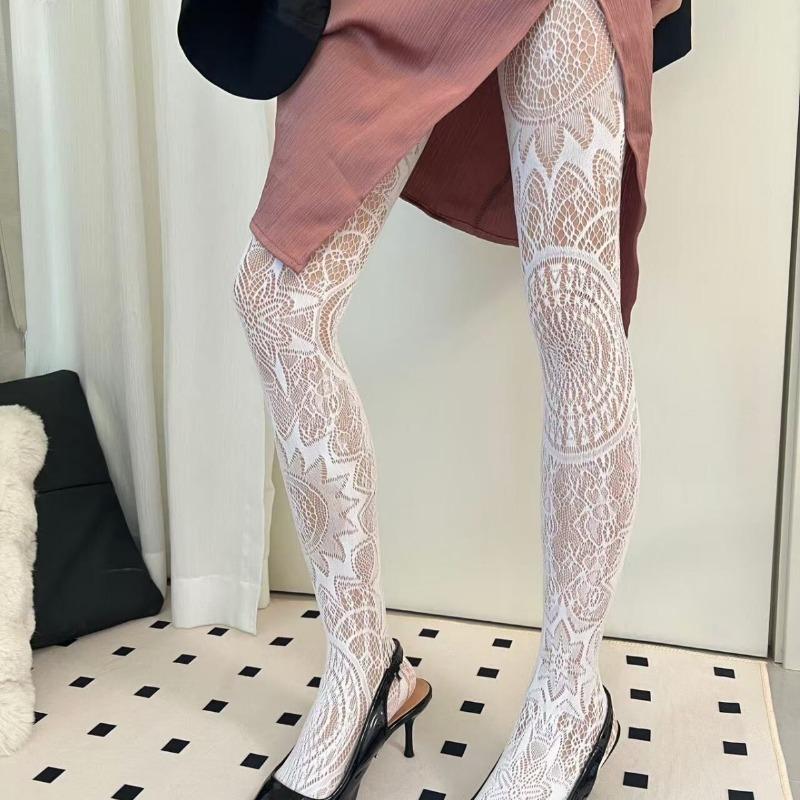 Goth Punk Fashion Fishnet Stockings Sexy Hollowed Lace Mesh Bottomed Pantyhose Summer Breathable Floral Rattan Tights Leggings