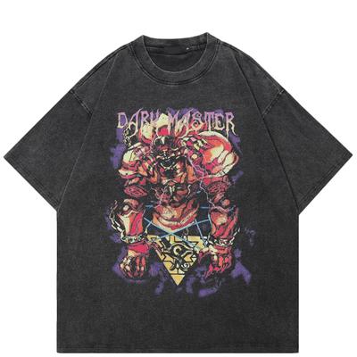 Streetwear T-Shirt mit Street Fighter-Grafik, Baumwolle, gewaschen, schwarz, Unisex, übergroßes T-Shirt mit kurzen Ärmeln