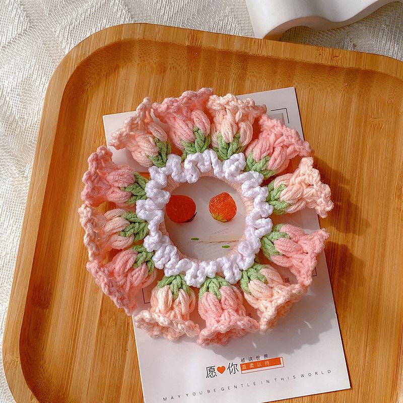Women'S Spring And Summer Pure Handmade Crochet Flower Ponytail Headband, Meatball, Scalp Tendon Hair Rope