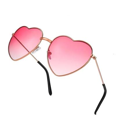 Womens Sunglass Travel Fashion Ladies Pink Love Heart Shaped Sunglasses Women Girl Lolita Metal Frame Glasses