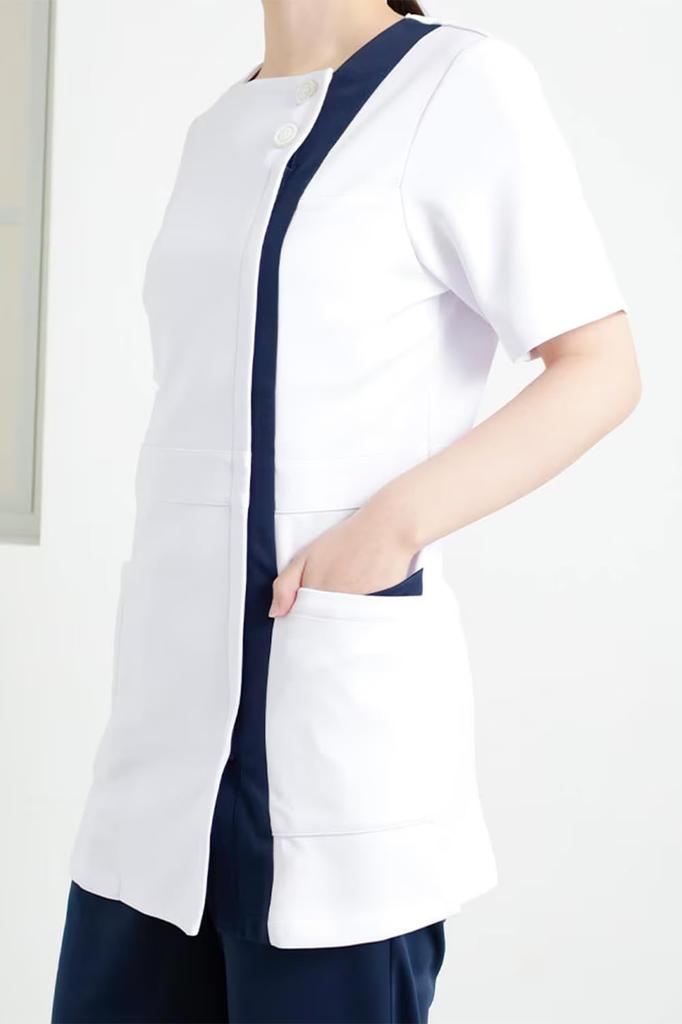 Nursery Women's Tunic, Medical White Coat, Stretch, Moisture-Wicking, Quick-Drying, Anti-Opaque, UV Protection, Jersey Material, Cross Pockets, Long L