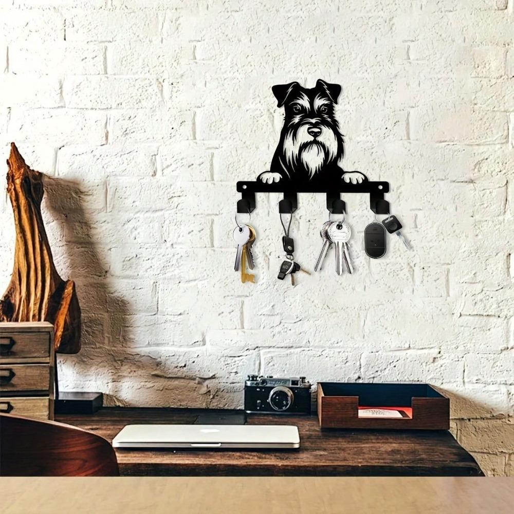 Cute Schnauzer Key Holder, Heavy Duty Metal Wall Mounted Rack with Hooks, Space Saving for Kitchen Office Bathroom Porch, Perfect Gift for Pet Lovers