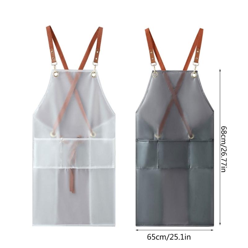 Transparent TPU Cross Back Cooking Apron Oil-proof Overall Household Kitchen Women Work Clothes with Pocket Halter Apron