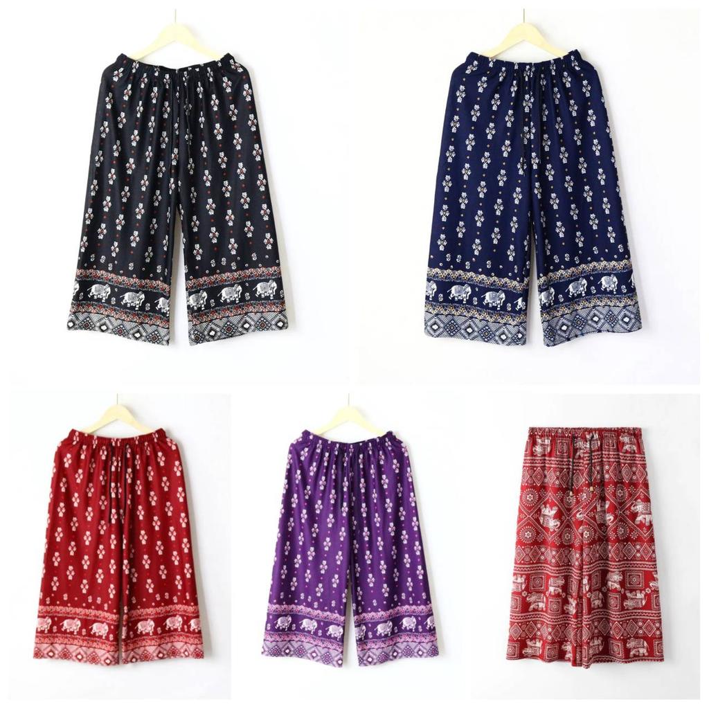 Elephant Pants Loose Legs Adjustable Elastic High Waistband Strap Rope Women Men Unisex Print Thailand Casual Streetwear Beach Bohemian Retro Vintage