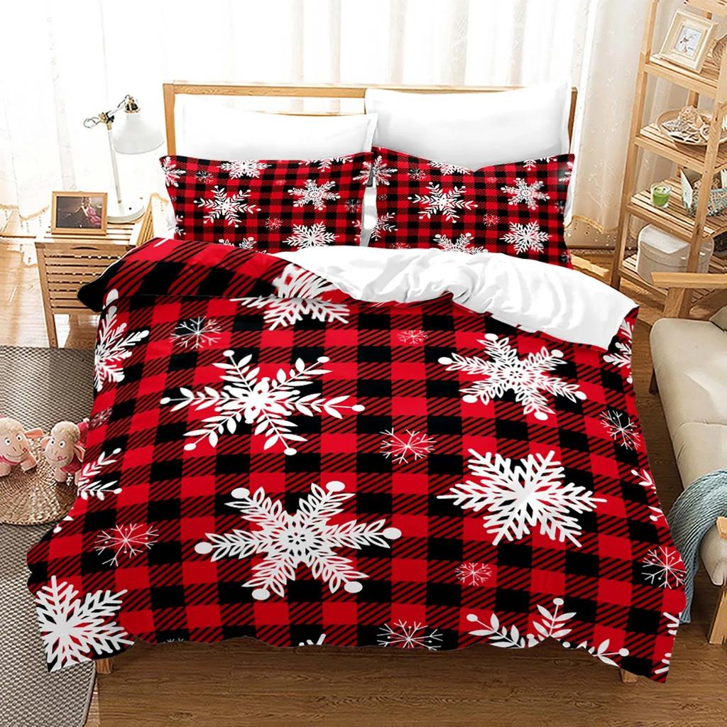 Red Christmas Duvet Cover Santa Claus Snowman Bedding Set Microfiber Cartoon Comforter Cover With Pillowcases