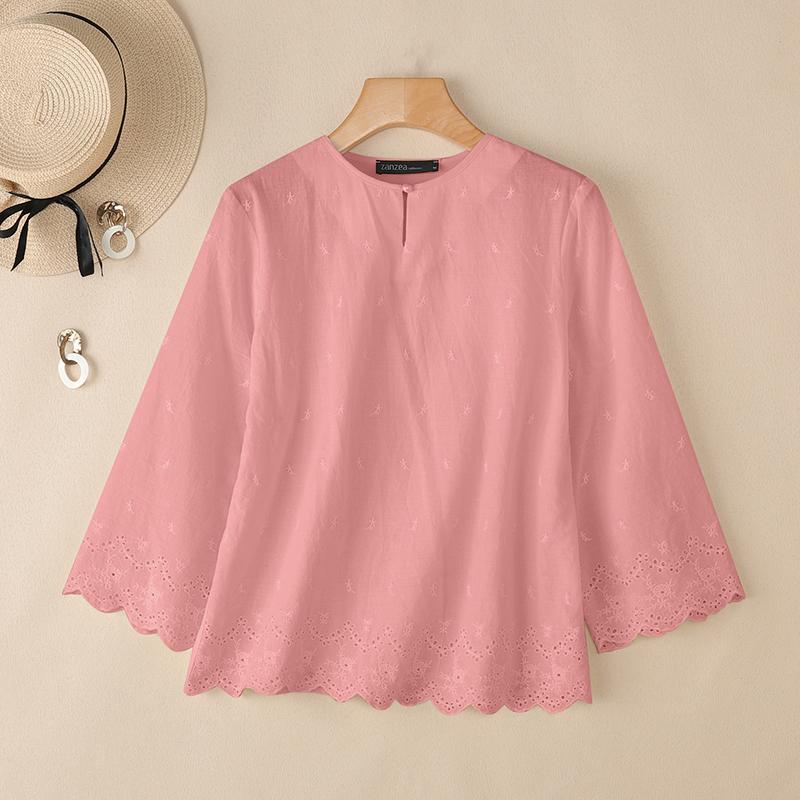 

ZANZEA Женская повседневная блузка с круглым вырезом, рукавами 3/4, свободного кроя, в стиле пэчворк 5XL розовый
