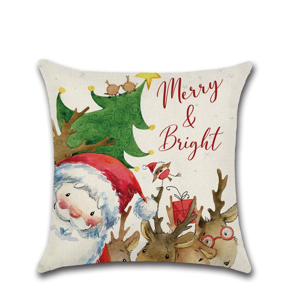 

New Christmas Printed Linen Cushion Cover Elk Santa Claus Home Sofa Decorative Cushion Cover 45 * 45cm pillow cover