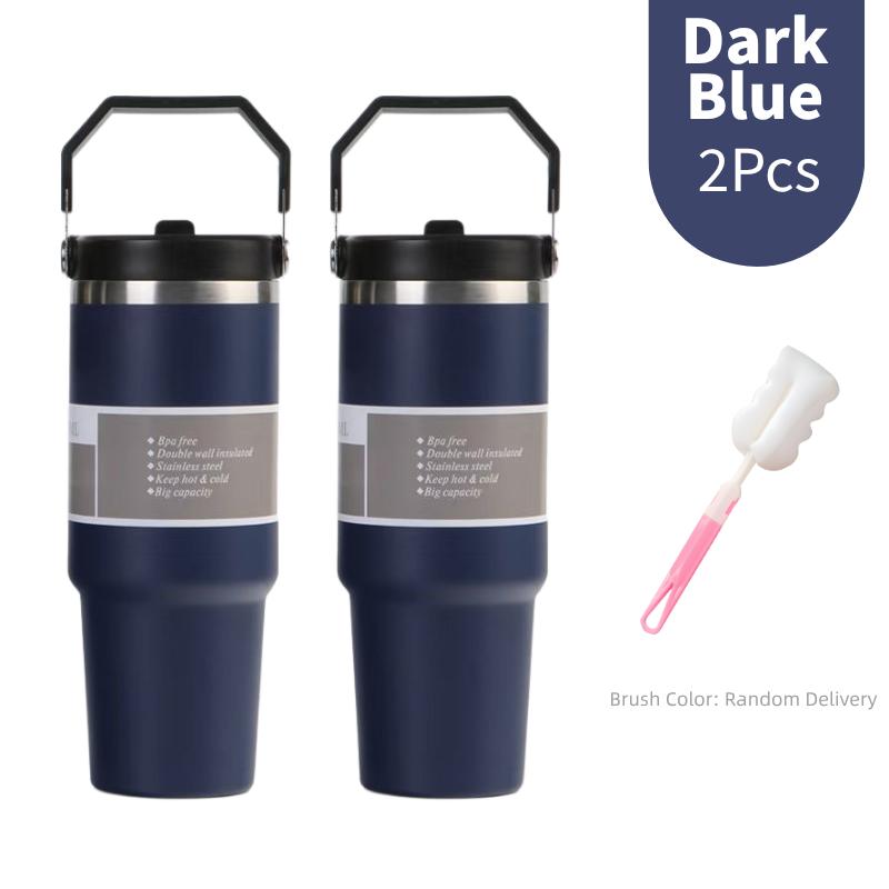 Tazza da Auto Portatile da 30 oz ad Alta Capacità, Tazza Termica in Acciaio Inossidabile con Cannuccia e Manico, Borraccia da Viaggio Sportiva, Termos