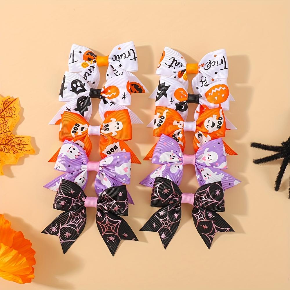 10/20pcs Halloween Bows with Hair Clip for Baby Girls Handmade Printed Pumpkin Head Festival Party Holiday Kids Hair Accessories