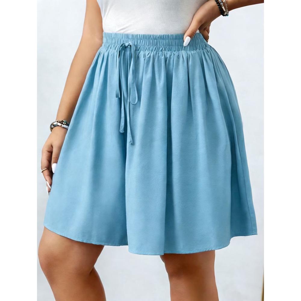 Pantaloncini Casual Estivi da Donna Taglie Forti con Coulisse in Vita Elastica, Pantaloni-Gonna Larghi da Spiaggia