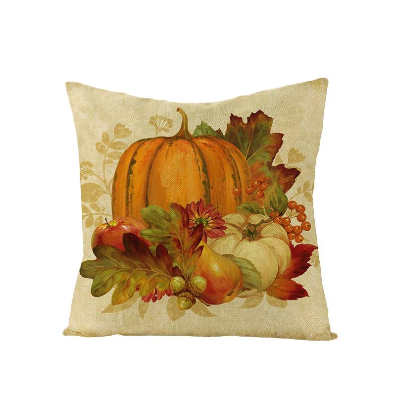 Thanksgiving Cushion Cover Pumpkin Print Harvest Polyester Cushion Cover Office Sofa Cushion Cover
