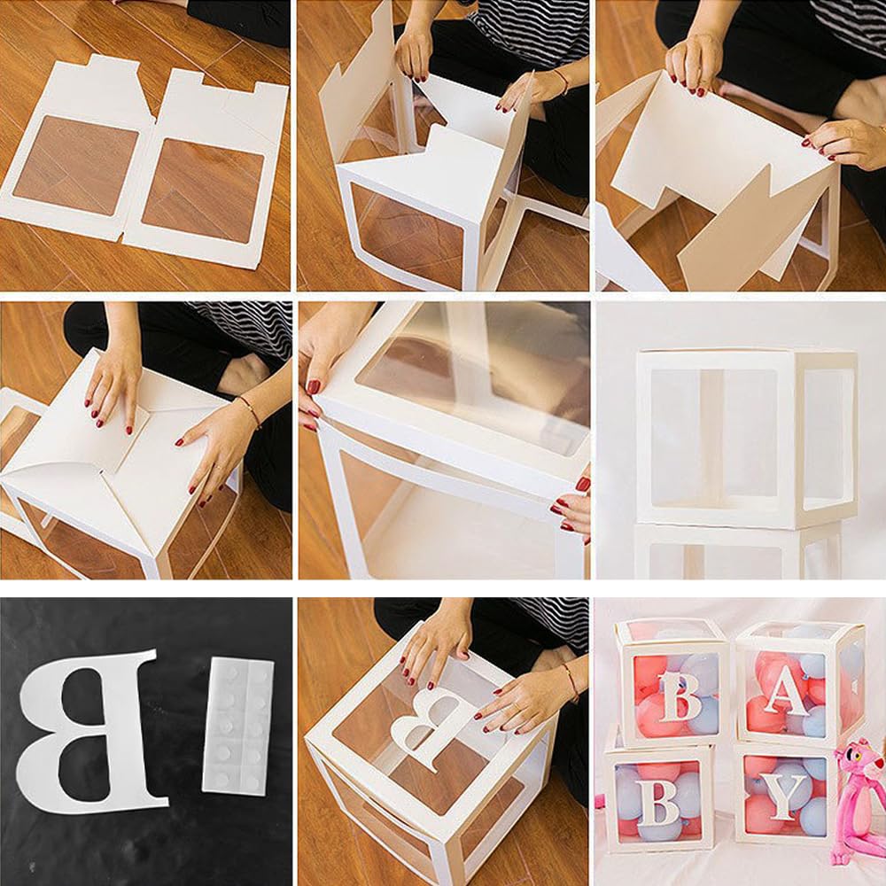 Transparent Balloon Box Party Transparent Balloon Box 4 Pieces White Alphanumeric Set Decoration Supplies Birthday Decoration Background Recital