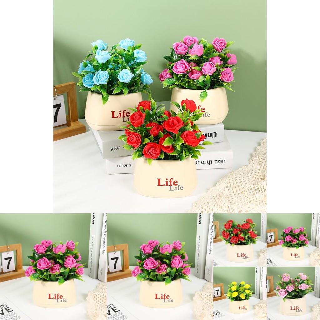 Faux Rose Flower Pot With Durable Foam Material For Home Interior And Gift Use