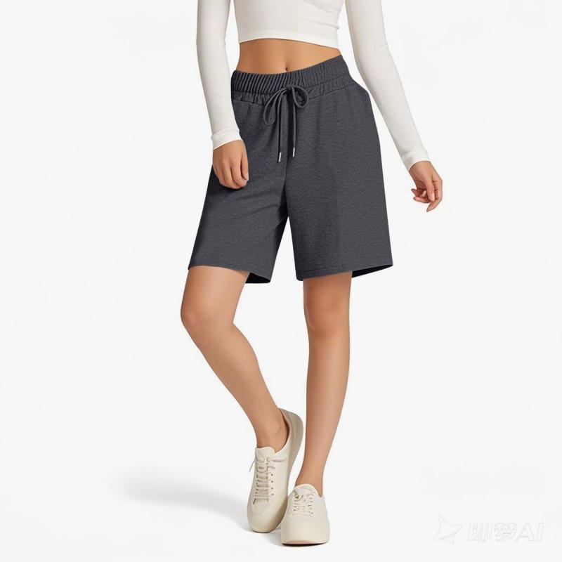 Spring Summer Loose Elastic Waist Fashionable Solid Color Casual Five Point Shorts Pants