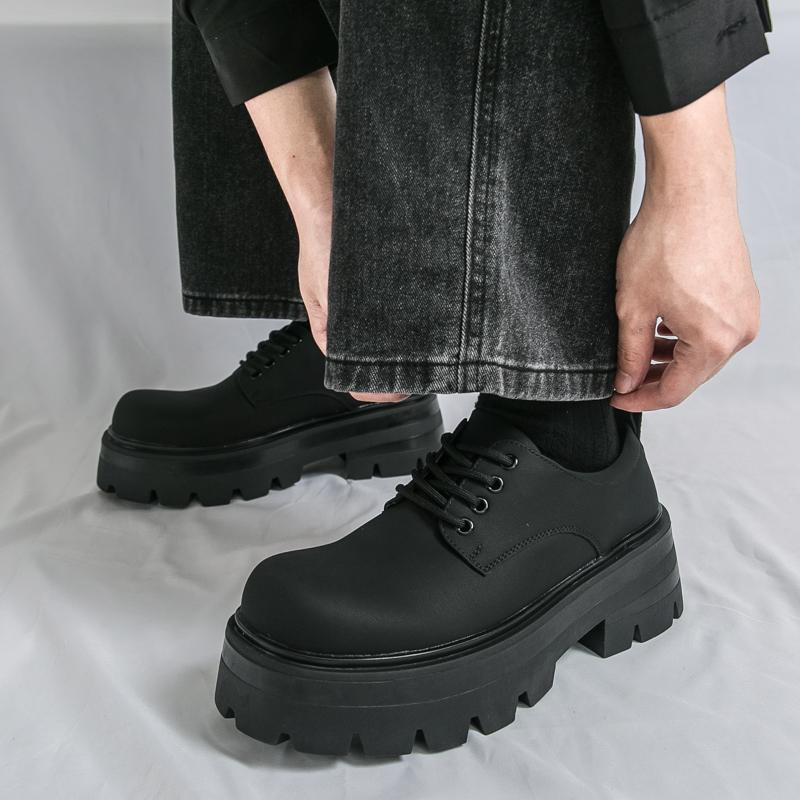 Fashion Men Business Derby Shoes Black Casual and Comfortable Thick-soled Anti-slip Fashionable Large-head Leather Shoes Size 38-46