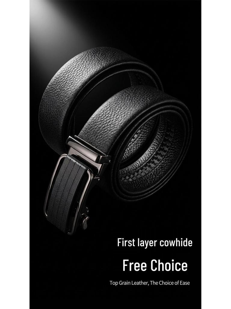 Men's High-Grade Alloy Automatic Buckle Leather Belt - Stylish & Versatile.