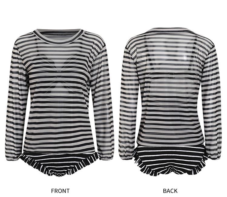 Korean Style Striped Slimming One-Piece Swimsuit for Women - Tummy Concealing, Push-Up for Small Busts, Beach Vacation Swimwear