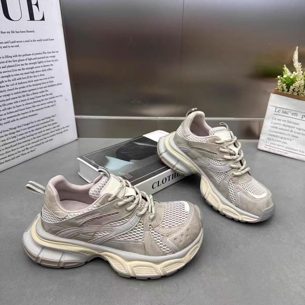 Soft Leather Platform Dad Shoes Women's 2025 New Fashion Versatile and Thin Casual Sports Breathable Mesh Running Shoes