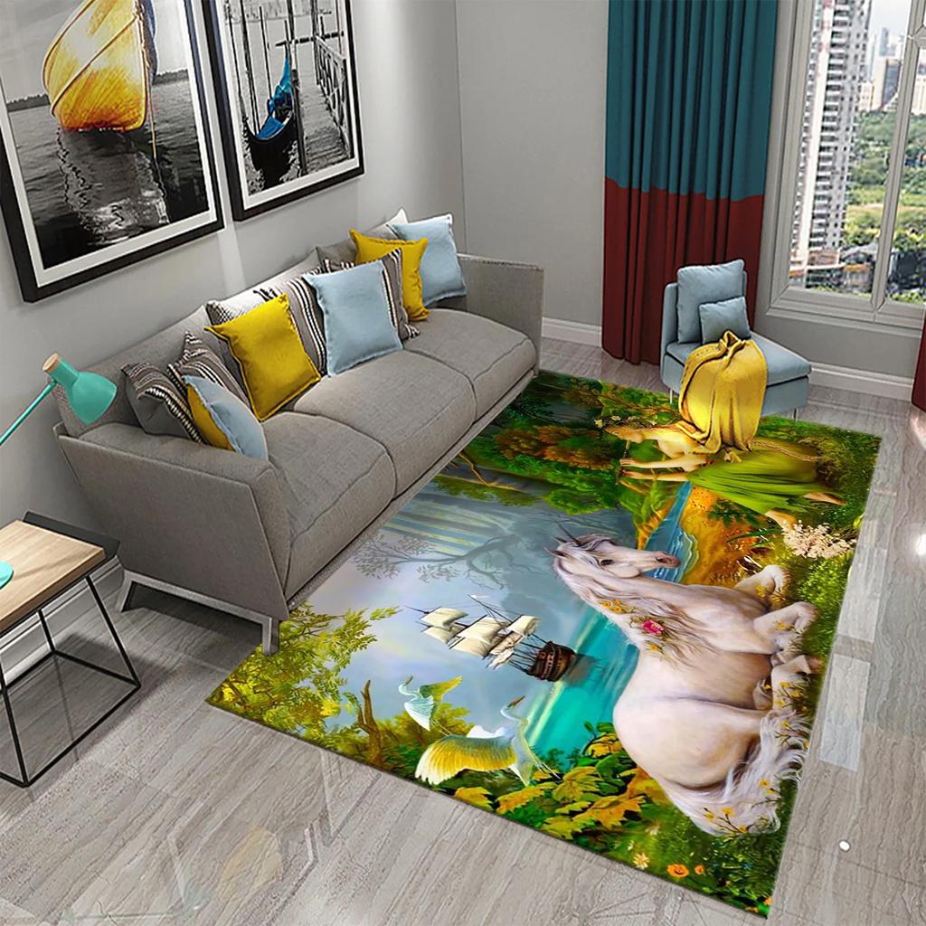 Cartoon Lovely Unicorn Print Carpet Kids Playroom Play Carpet Living Room Bedroom Bathroom Beautiful Non-slip Carpet Home Decor