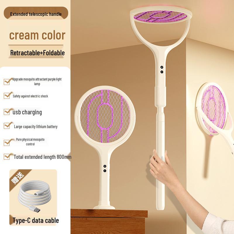 202 Rechargeable Electric Mosquito Swatter: Powerful, Retractable Killer Bat with Electric Grid for Home Use With Retractable Rod