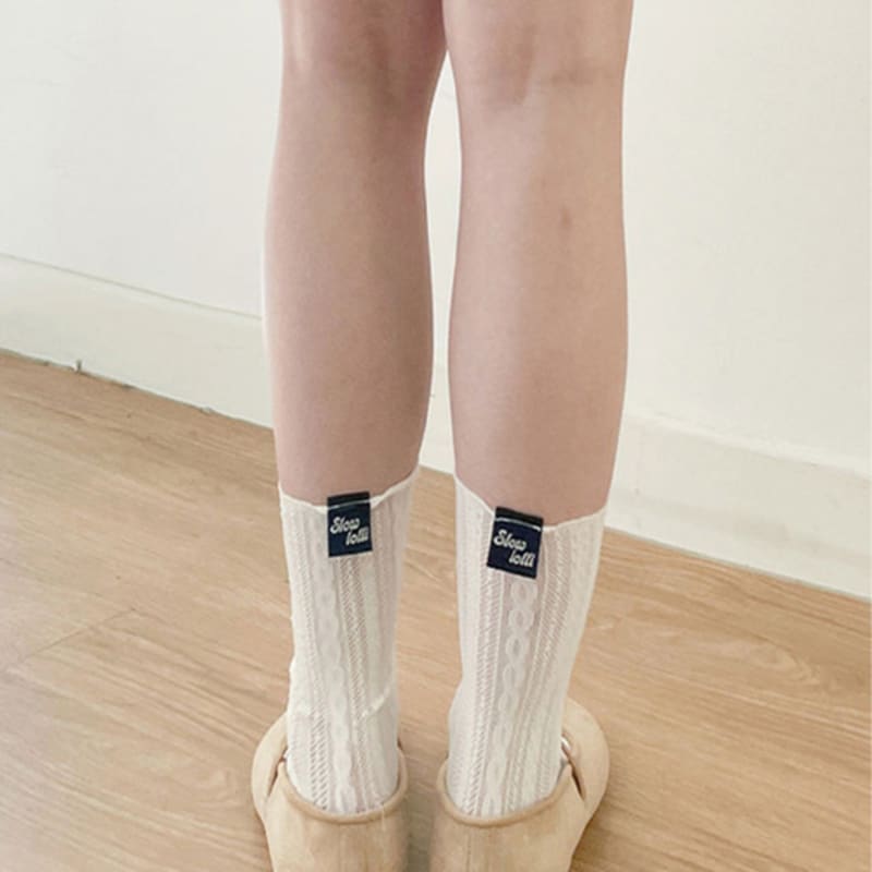 Slowlolli Sheer Cable Knit Socks