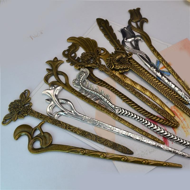 Electroplate Antique Bronze Hairpin for Han Costume Buyao Hair Stick Comb and Sticks Nonslip Stage Accessories 12PCS