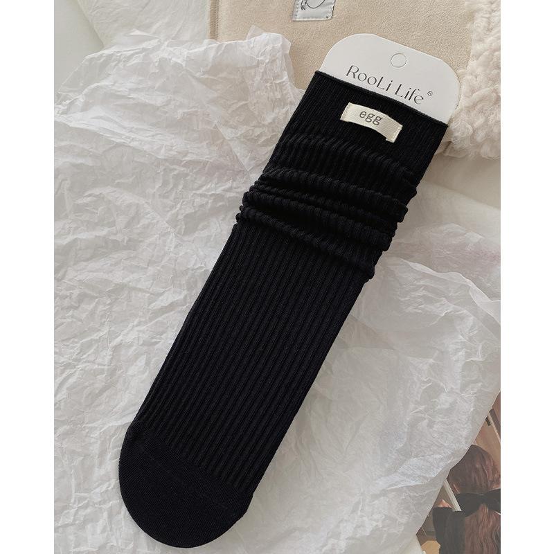 

Autumn New Korean Egg Cloth Label Boneless Seam Head Socks Comfortable Cotton Versatile Cream Color Pit Strip Medium Tube One size fits all чорний