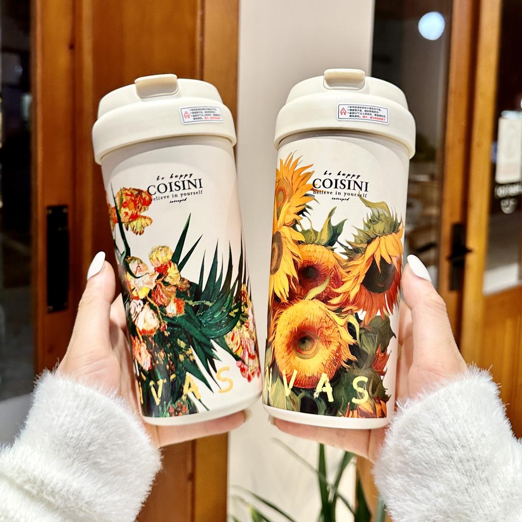 Coffee Thermos Cup Girls New Double Drinking Cup Luxury High-grade Sense with Straw Cup Accompanying Large Volume