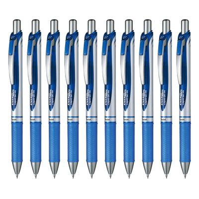 Pentel EnerGel Ballpoint Gel Silver 10 Pens Pen, Ink, Retractable, 0.7mm, Barrel, Blue,