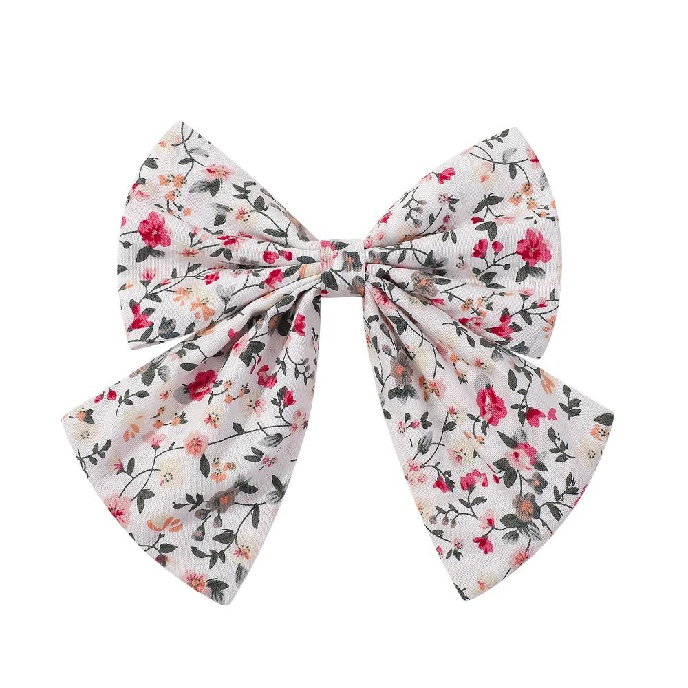Elegant Floral Cotton Kids Bows Spring Butterfly Hair Clip Fashion Print Hair Barrette For Women Girls Sweet Hairpin Accessories