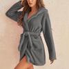 Autumn and Winter Hooded Home Plush Pajamas Short Sleeved Solid Color Warm, Nightgown