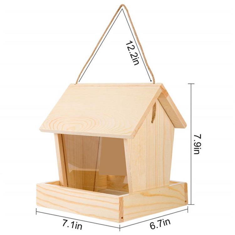 Rainproof Wooden Bird Feeder for Outdoors - Attracts Wild Birds, Automatic, Hanging for Balcony or Villa