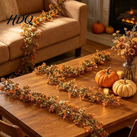 Reusable Floral Arrangement for Gift Box Artificial Fall Eucalyptus Garland Autumn Money Leaf Vine Faux Greenery Lifelike Plastic Plants Table
