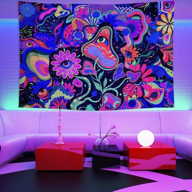 Planet Blacklight Tapestry Trippy Galaxy Uv Reactive Waterfall Landscape Wall Funny Tapestries Mysterious Mushroom Bohemia Tapiz
