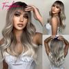 Light Pink Long Wavy Cosplay Synthetic Hair Wigs with Bangs for White Women Afro Lolita Water Wave Halloween Heat Reisitant Wig