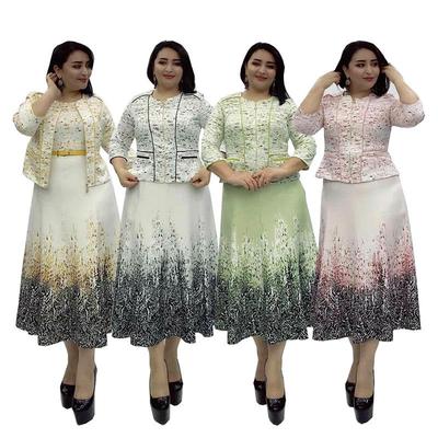 African, European, and American Women's Fashion: Elegant Slim-Fit Dress and Outerwear Set In Professional Style.