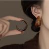 Needle Amber C Resin Earrings Women'S Retro Half Circle Earrings Premium Textured Earrings Fashion Big Earrings