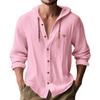 Gant Embroidery Men's Solid Color Casual Long Sleeved Shirt Hooded Drawstring Cotton and Linen Cardigan Trendy Versatile Loose Beach T-shirt