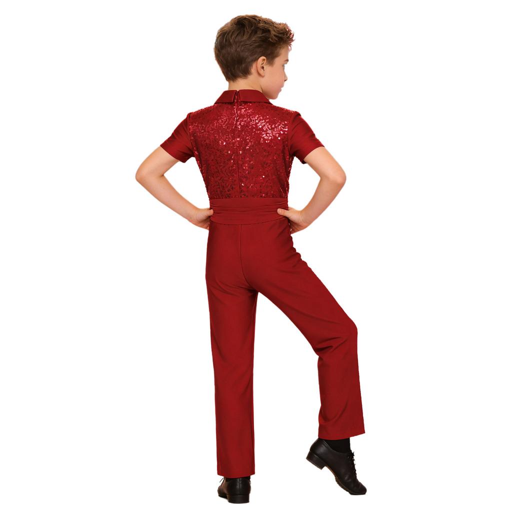Trajes de patinaje artístico para niños Camisa de baile latino moderno para niños Body Leotardo Niños Salsa Tango Salón Solapa Mono Tops