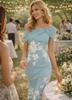 Vestidos ajustados para mujer Florales Hombros descubiertos Cola de pez Vestido de cóctel 2026 Verano Vestidos midi de graduación para invitada de boda
