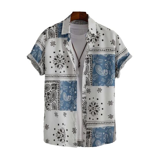 

Мужская летняя пляжная рубашка с ярким принтом и короткими рукавами, однобортный кардиган, свободный мужской топ средней длины с отложным воротником M