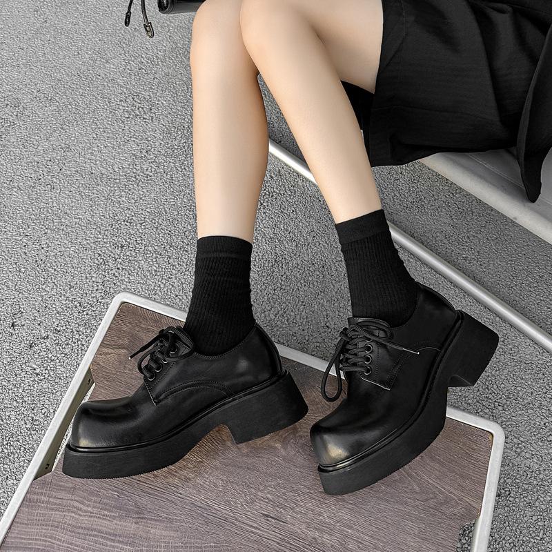 Derby shoes for men and women with the same thick sole heightening couple shoes British big head leather shoes casual tooling small leather shoes 951