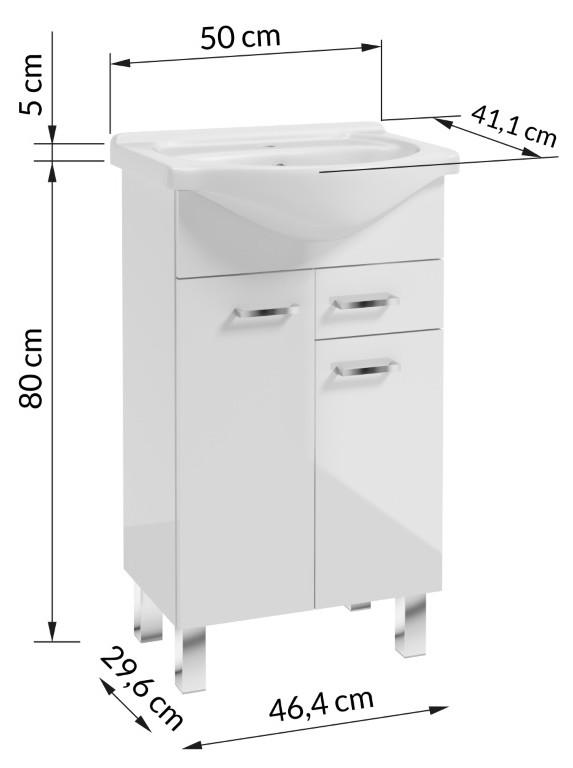 Bathroom Set, Cabinet with Washbasin, 50, with Faucet and Siphon, Mea