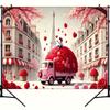 2D Romantischer Paris-Hintergrund, Straße mit Kirschblüten & Rosen-LKW-Hintergrund für Hochzeit