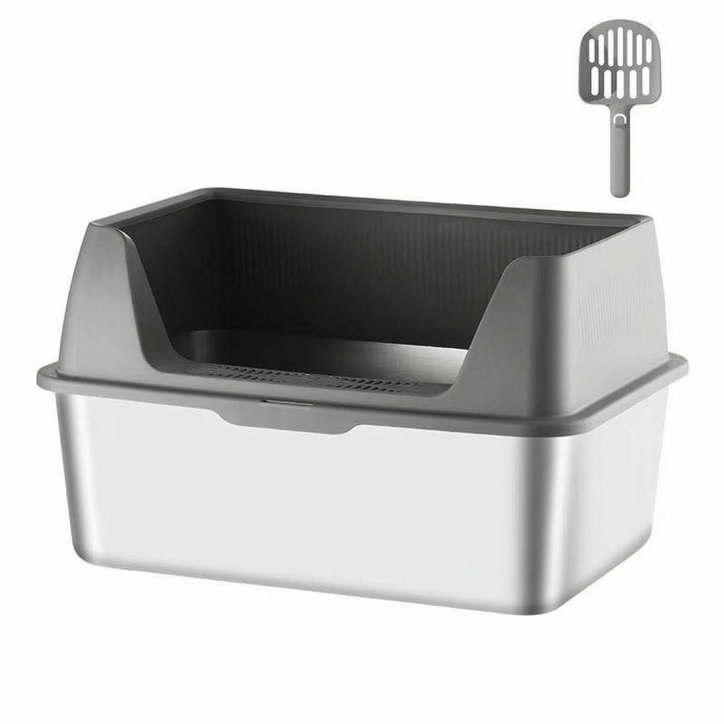 Low-Entry Stainless Steel Litter Box Easy To Clean Cat with Scoop