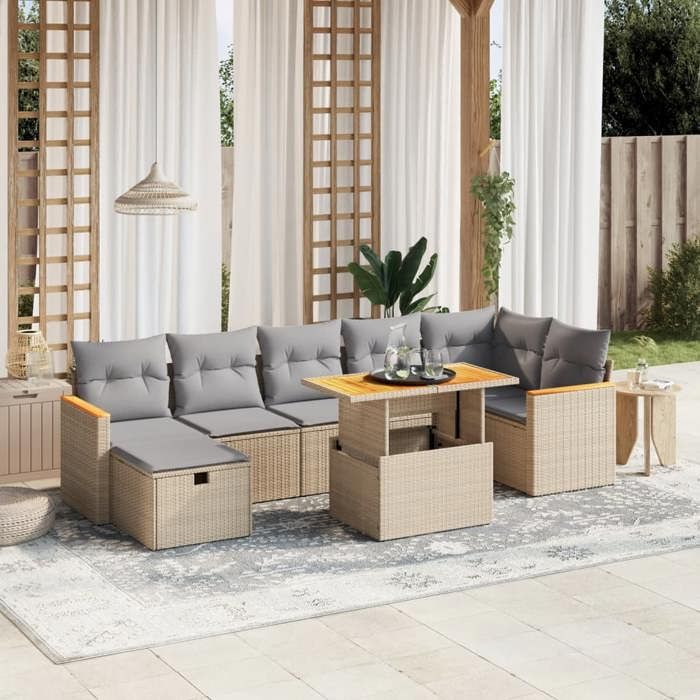 VidaXL Salon de Jardin avec Coussins 8 pcs, Canapés de Terrasse, Ensemble de Meubles de Patio, Mobilier d'Extérieur, Beige 3276048
