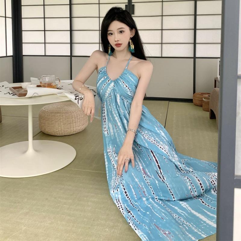 Bohemian Neck Halter Suspender Dress Women's Summer Seaside Vacation Super Fairy Pendulum Dress