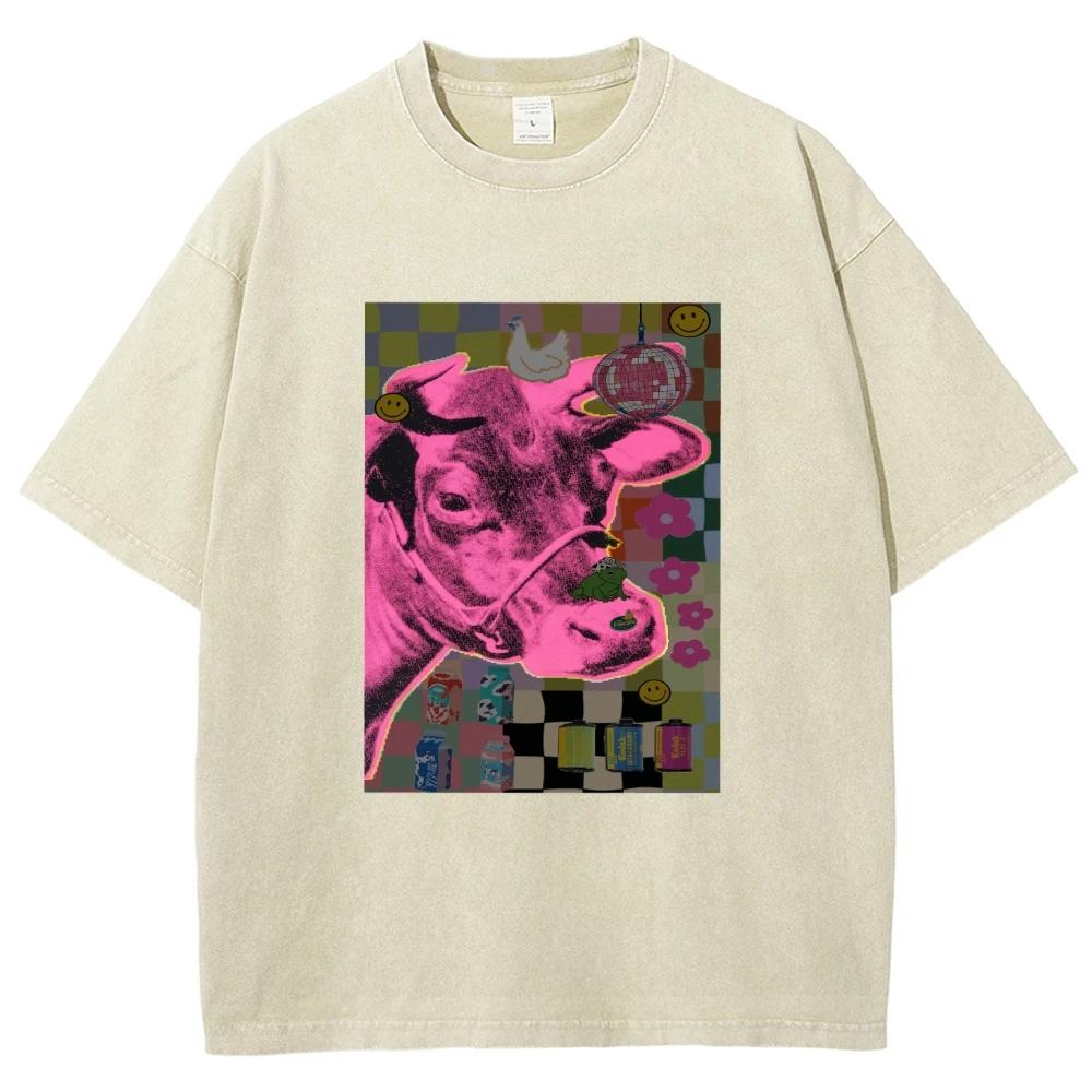 Cool Funny Pink Cow T Shirt Unisex Tees Top Men Women Short Sleeve T-shirt Streetwear Harajuku Graphic Cotton T Shirt